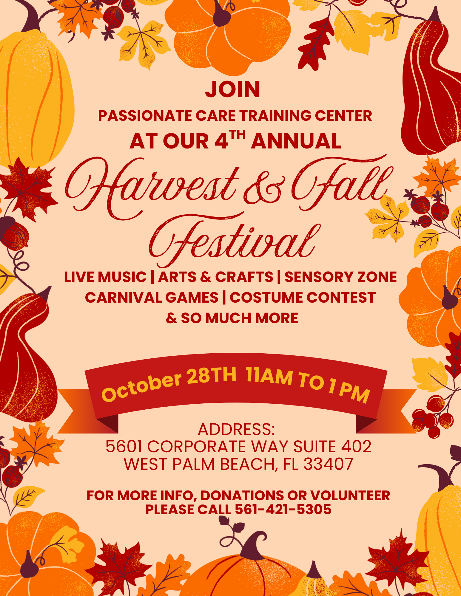 4th Annual Harvest and Fall Festival flyer, October 28 from 11:00 AM to 1:00 PM